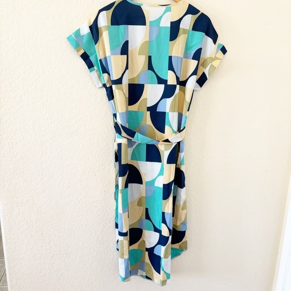 Emery Rose Geo Print Colorblock Notched Neck Dolman Sleeve Belted Dress Size XL - Picture 3 of 11